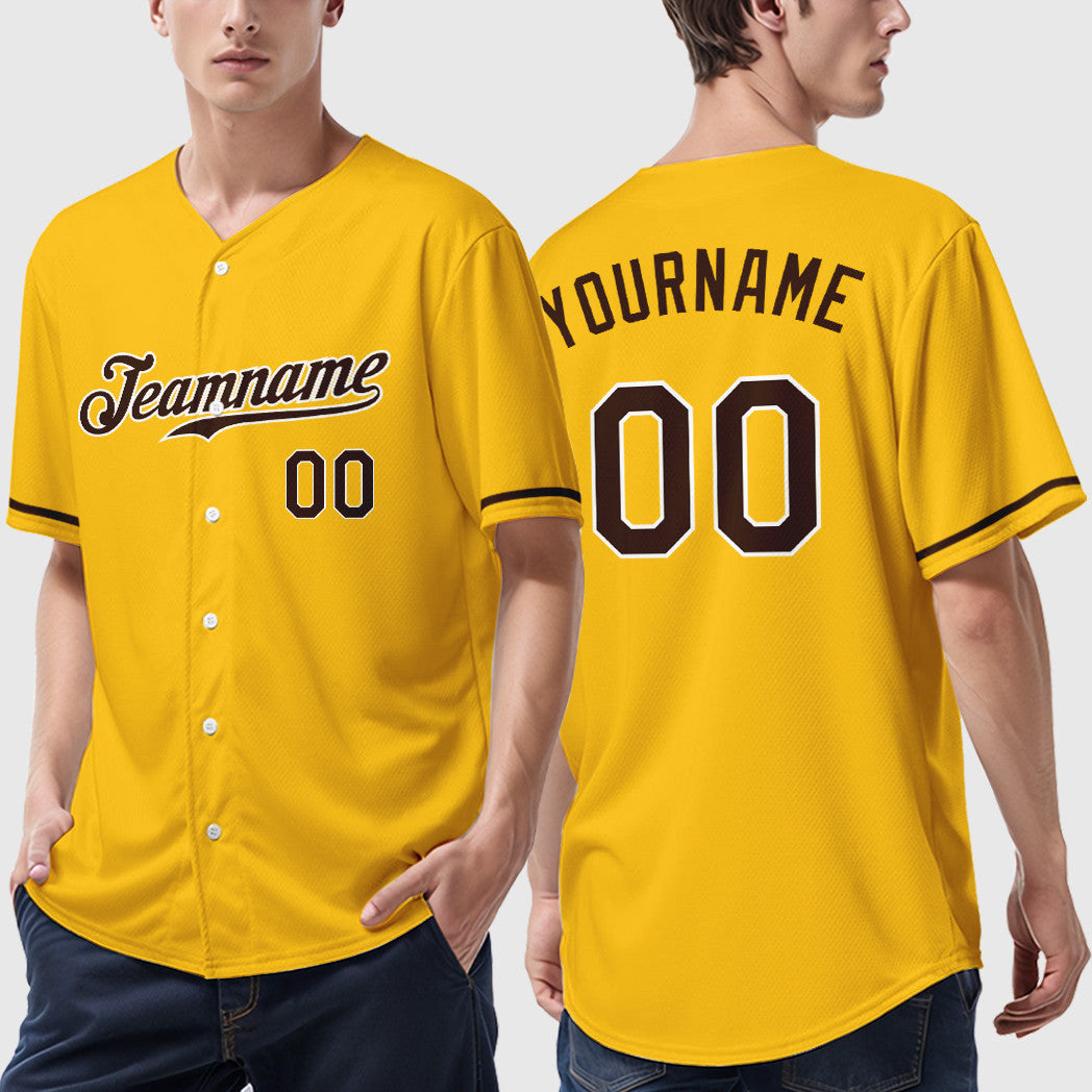 Custom Yellow Brown Brown-White Baseball Jersey