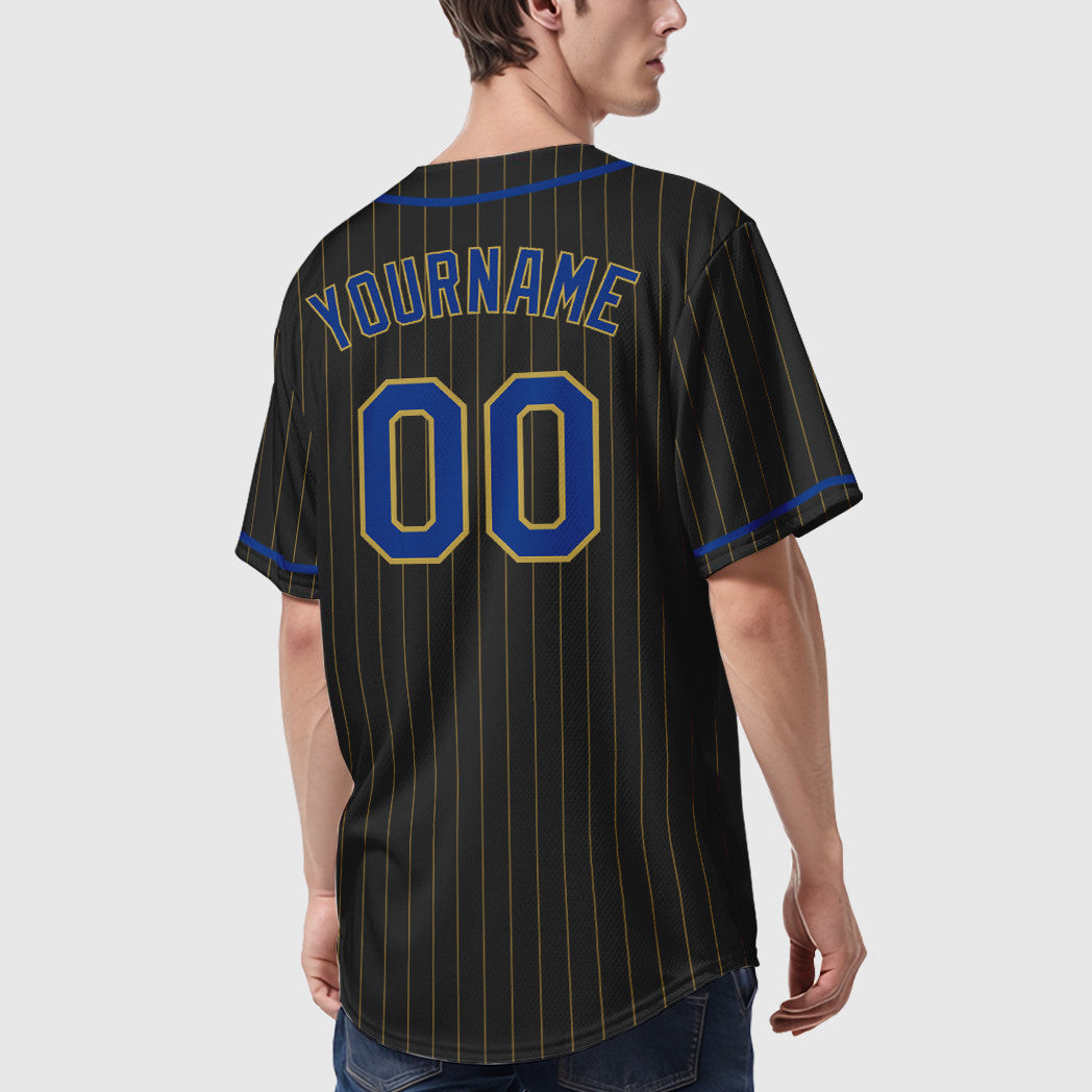 Custom Black Old Gold Royal Piping Pinstripe Baseball Jersey