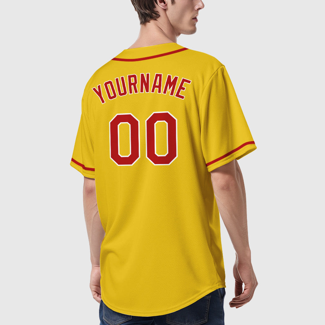 Custom Yellow Black Red-White Sleeve Baseball Jersey