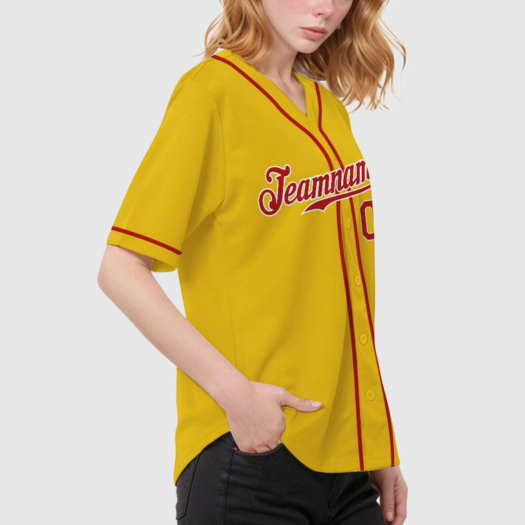 Custom Yellow Black Red-White Sleeve Baseball Jersey