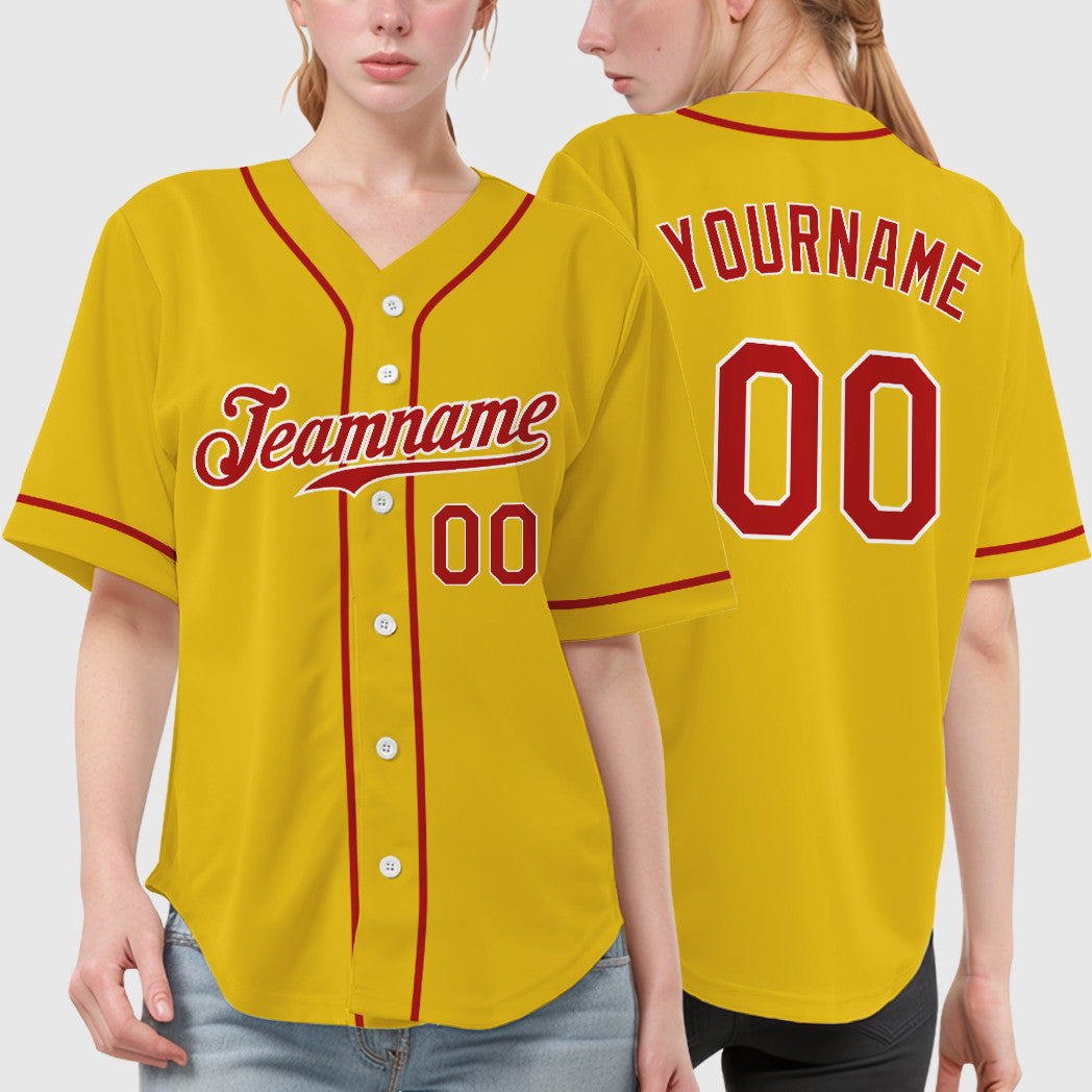 Custom Yellow Black Red-White Sleeve Baseball Jersey