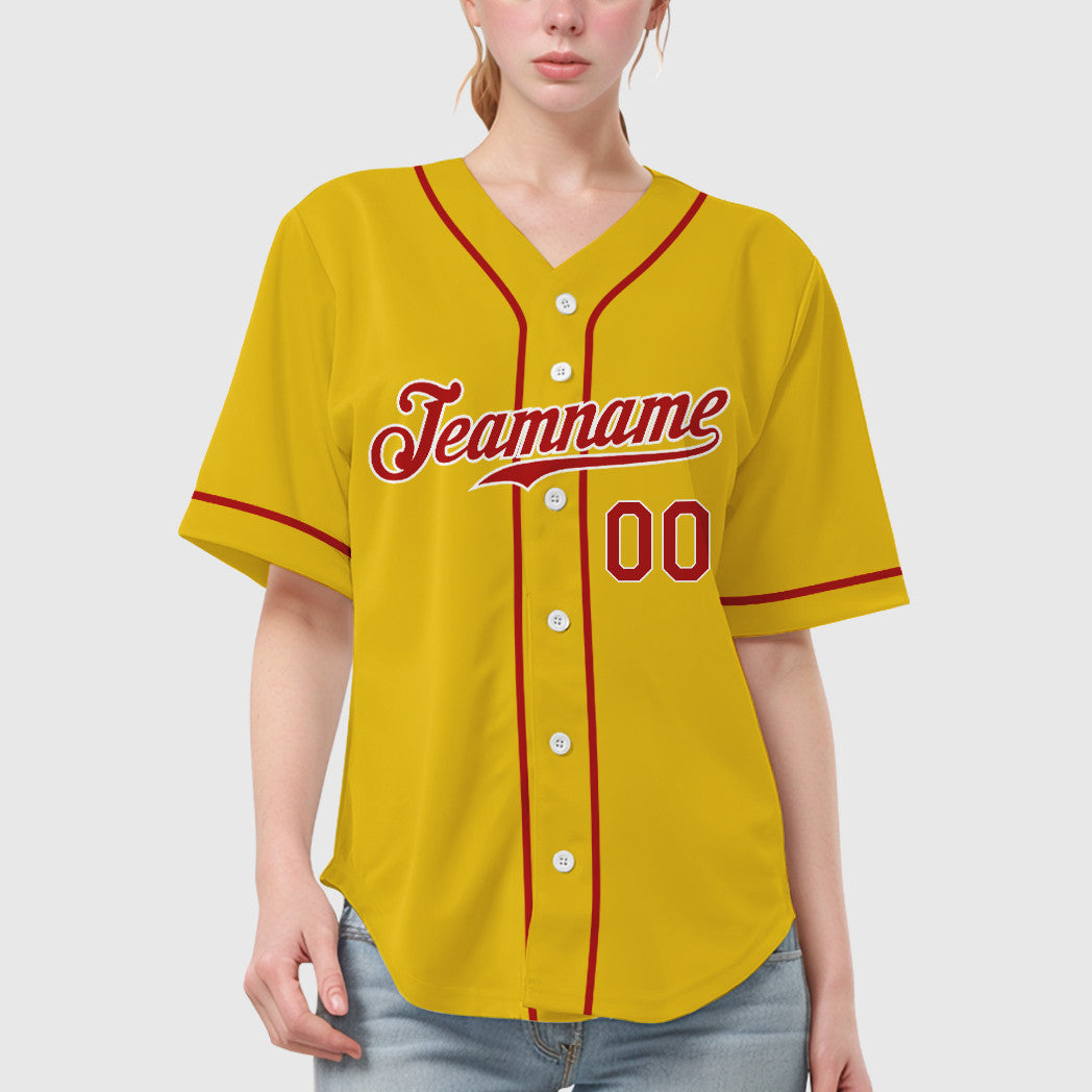 Custom Yellow Black Red-White Sleeve Baseball Jersey