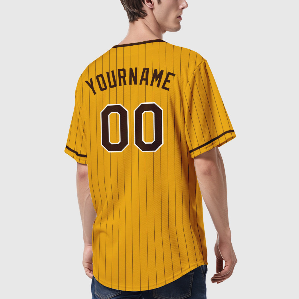Custom Gold Brown Brown-White Pinstripe Baseball Jersey