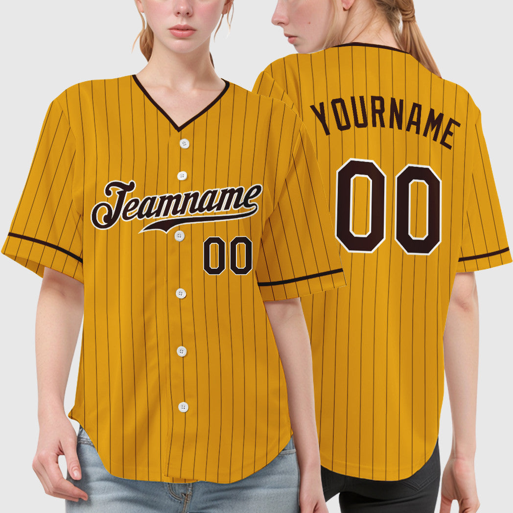 Custom Gold Brown Brown-White Pinstripe Baseball Jersey