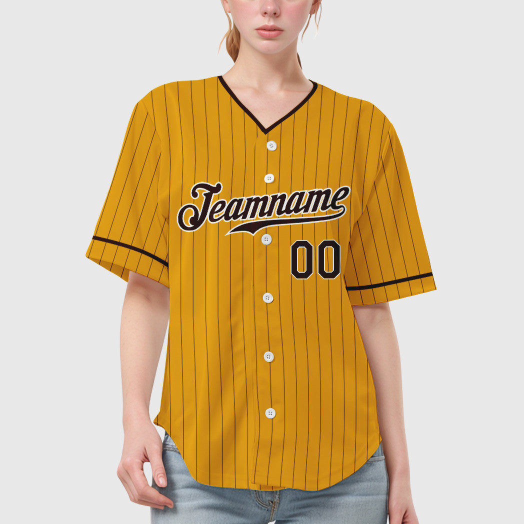 Custom Gold Brown Brown-White Pinstripe Baseball Jersey