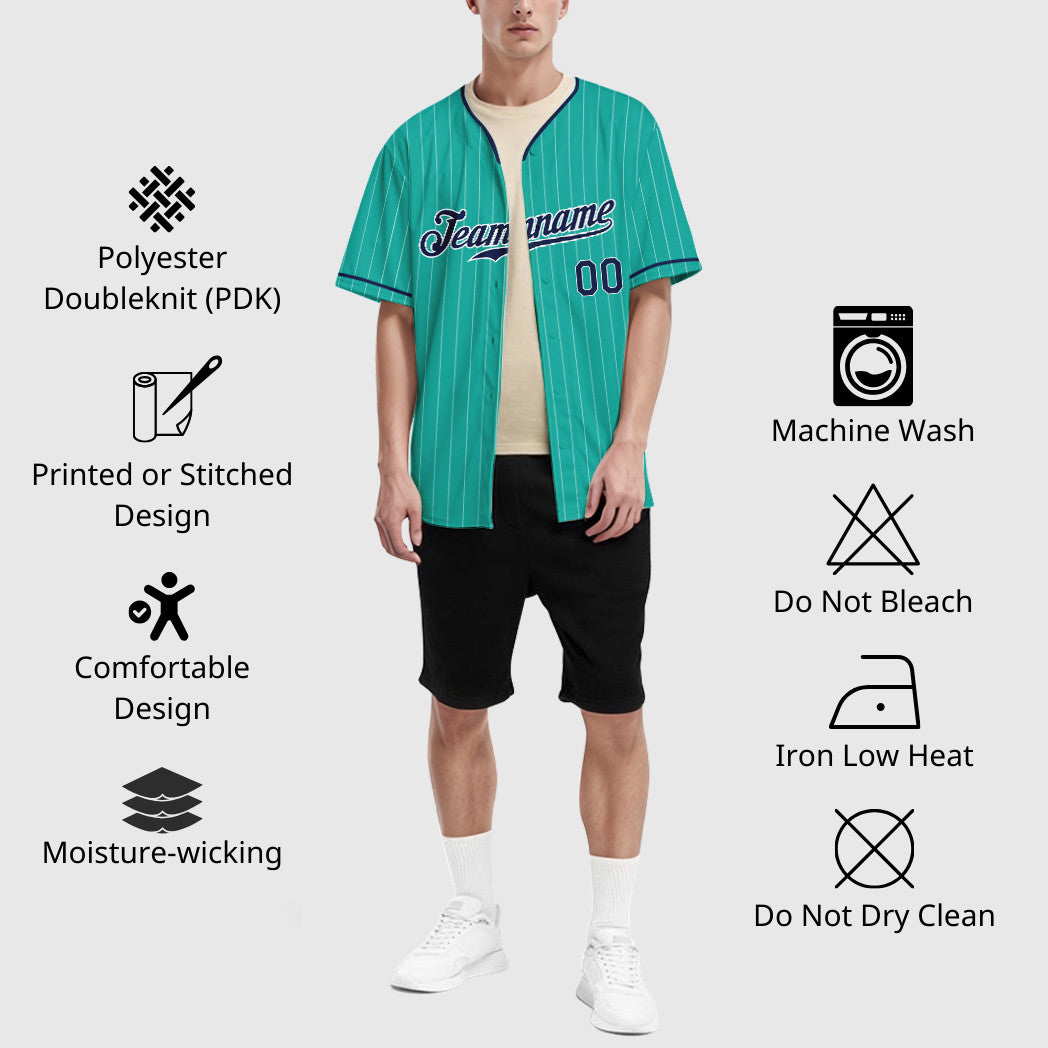 Custom Aqua White Navy Pinstripe Baseball Jersey