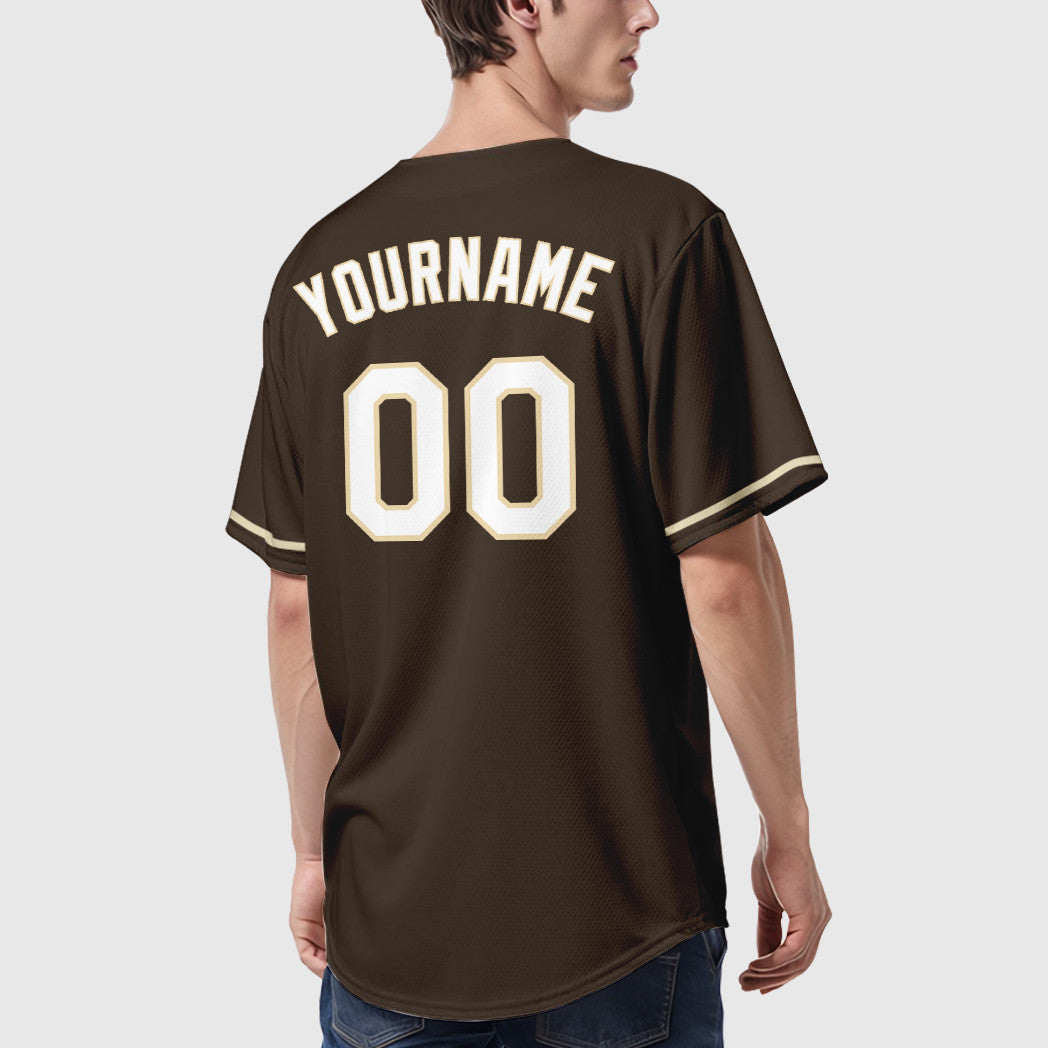 Custom Brown White City Cream Baseball Jersey