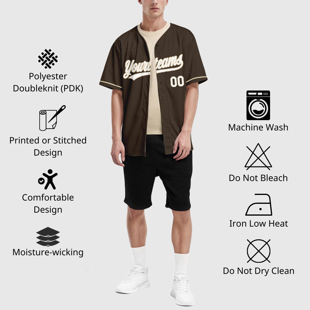 Custom Brown White City Cream Baseball Jersey