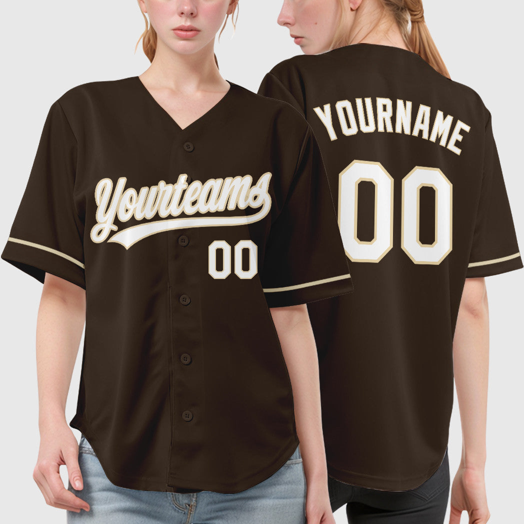 Custom Brown White City Cream Baseball Jersey