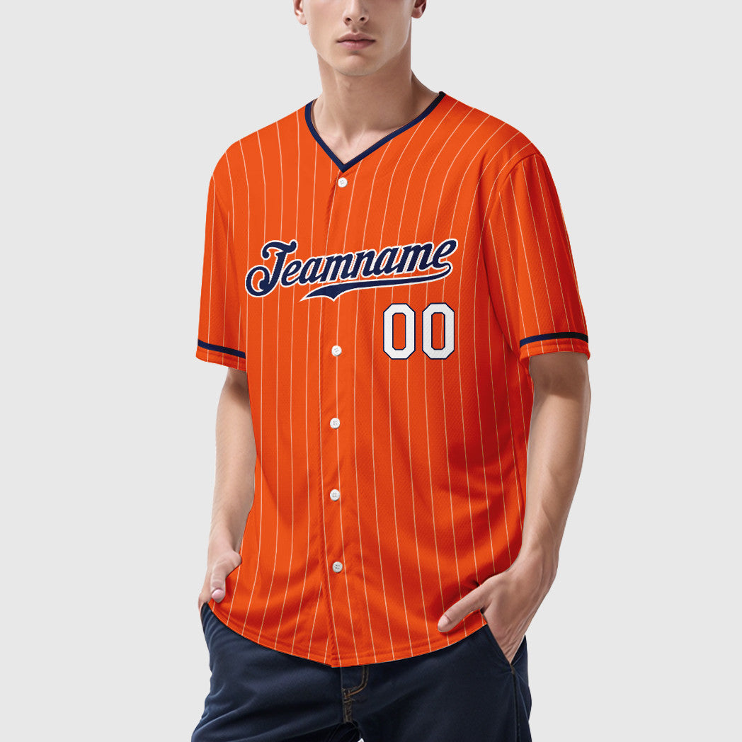 Custom Orange White Navy-White Pinstripe Baseball Jersey