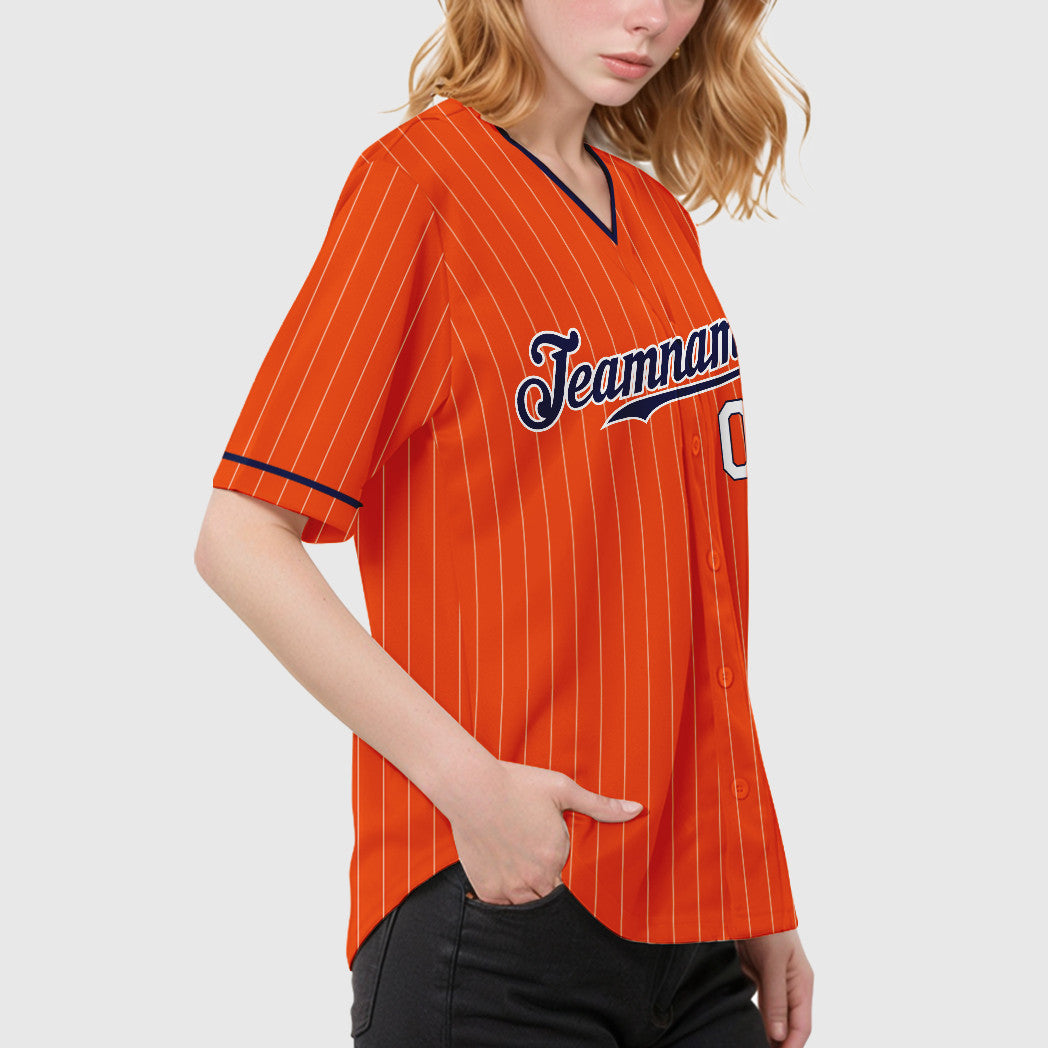 Custom Orange White Navy-White Pinstripe Baseball Jersey