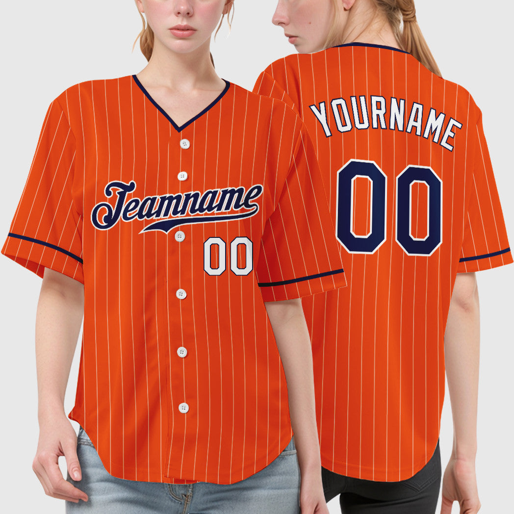 Custom Orange White Navy-White Pinstripe Baseball Jersey