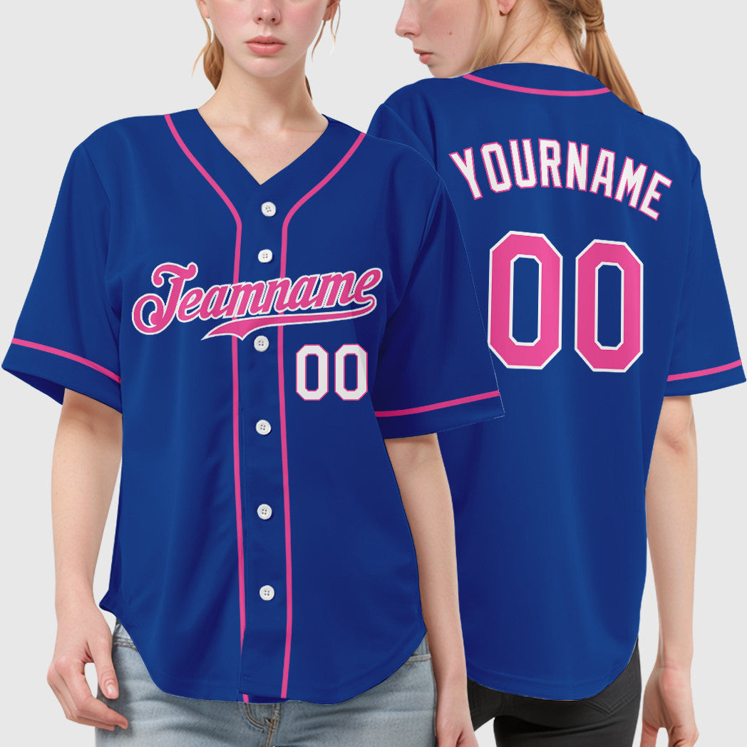Custom Royal White Pink-White Sleeve Baseball Jersey