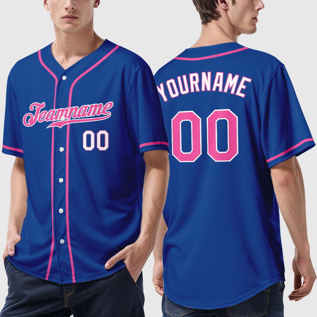 Custom Royal White Pink-White Sleeve Baseball Jersey