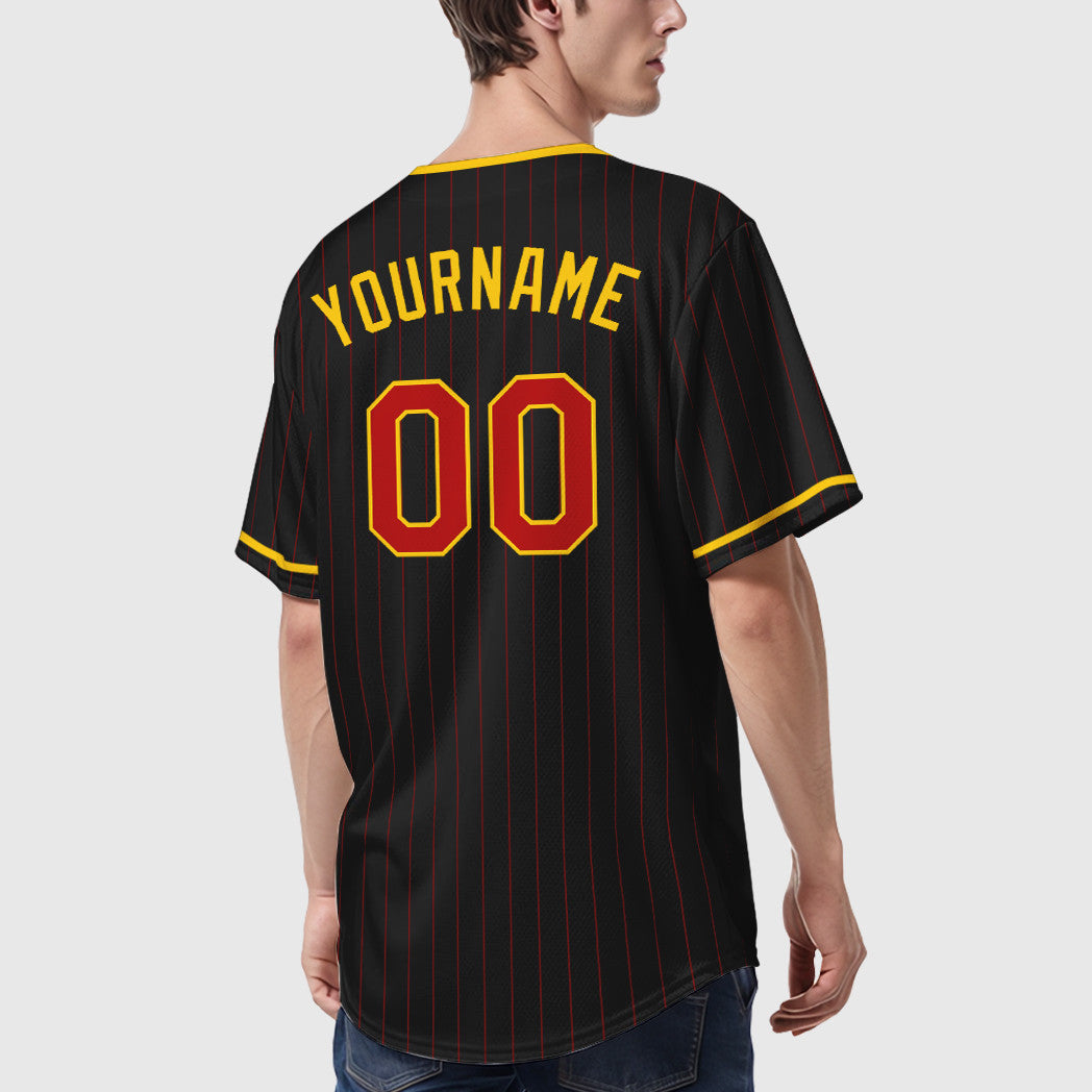 Custom Black Red Red-Yellow Pinstripe Baseball Jersey