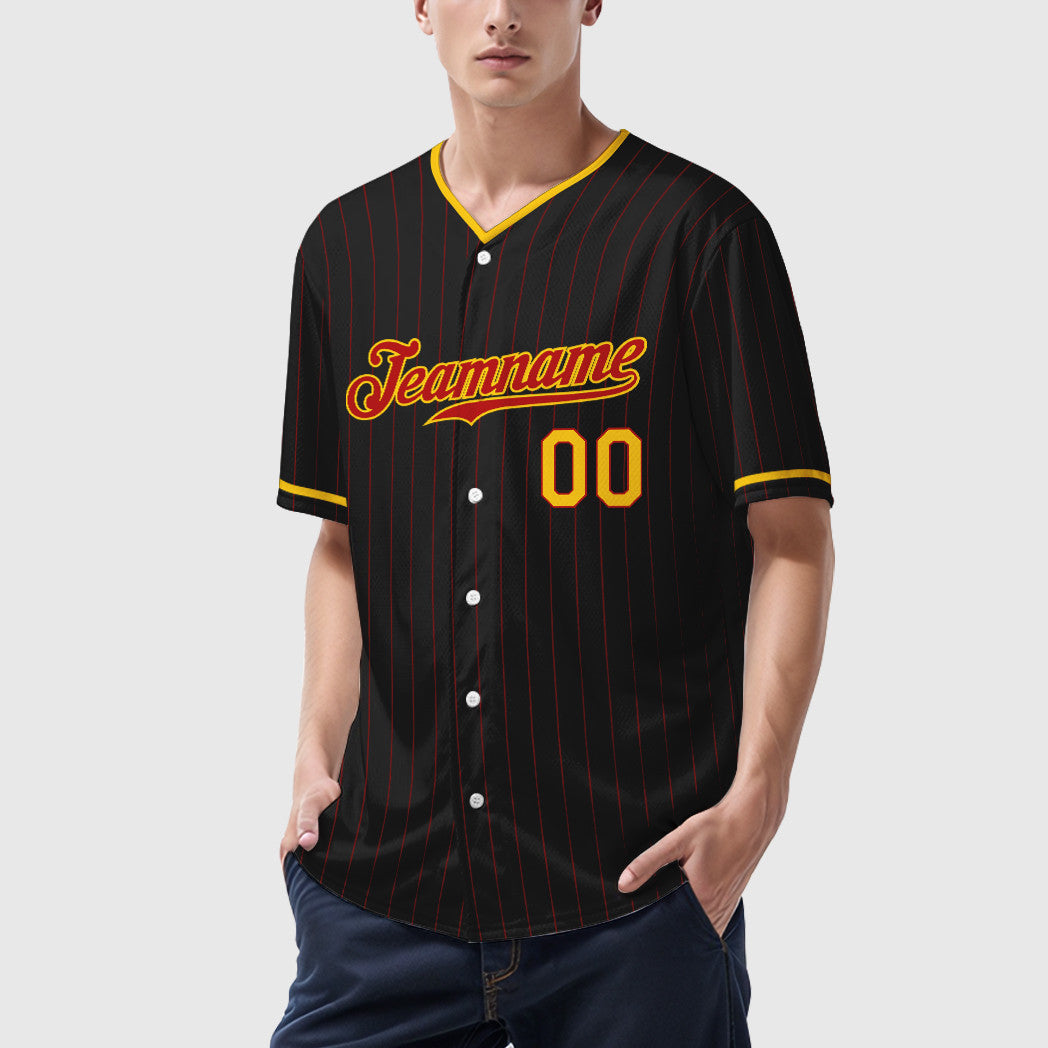 Custom Black Red Red-Yellow Pinstripe Baseball Jersey