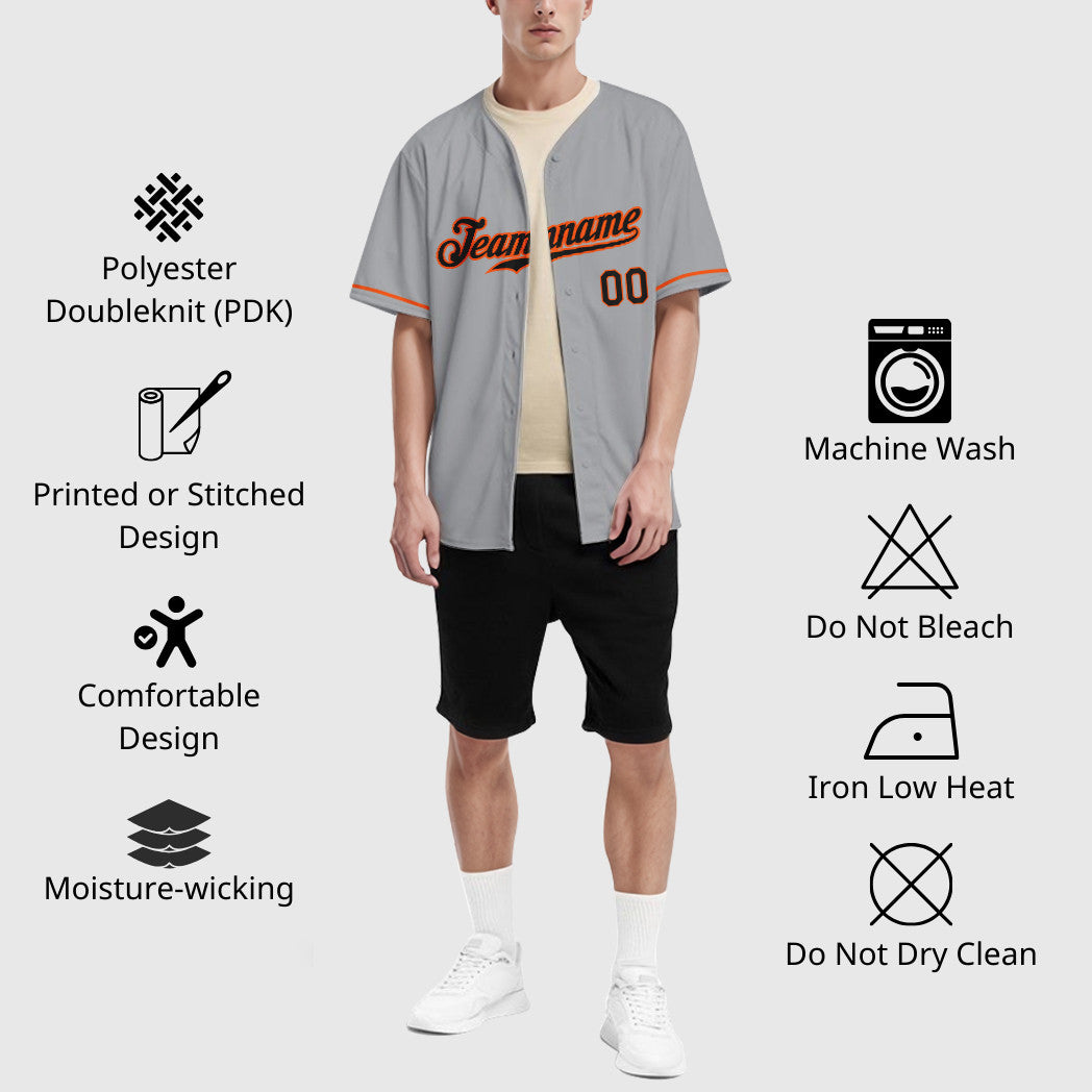 Custom Gray Black Black-Orange Baseball Jersey