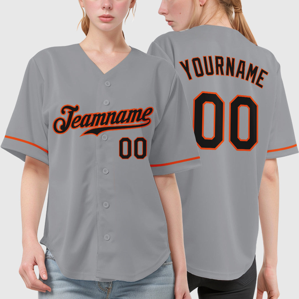 Custom Gray Black Black-Orange Baseball Jersey