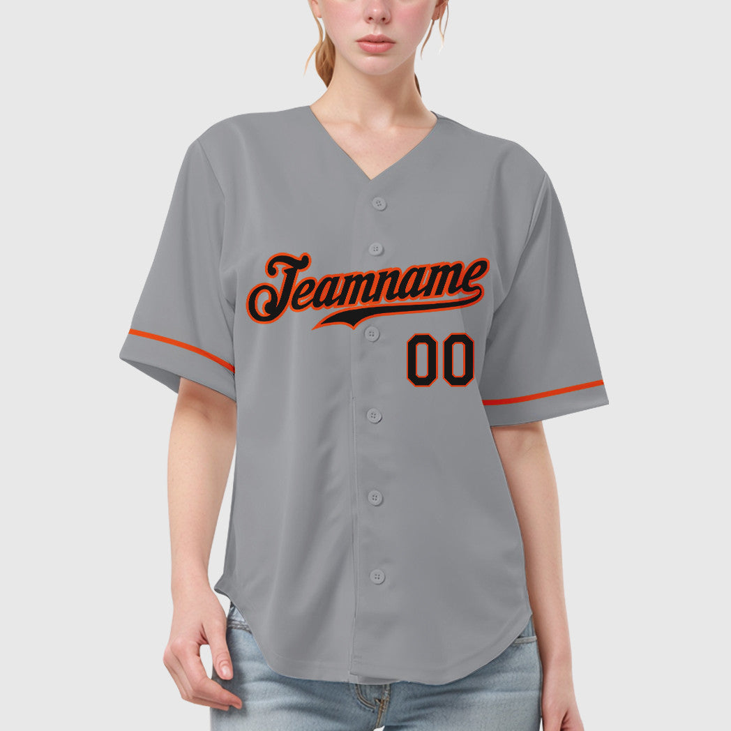 Custom Gray Black Black-Orange Baseball Jersey