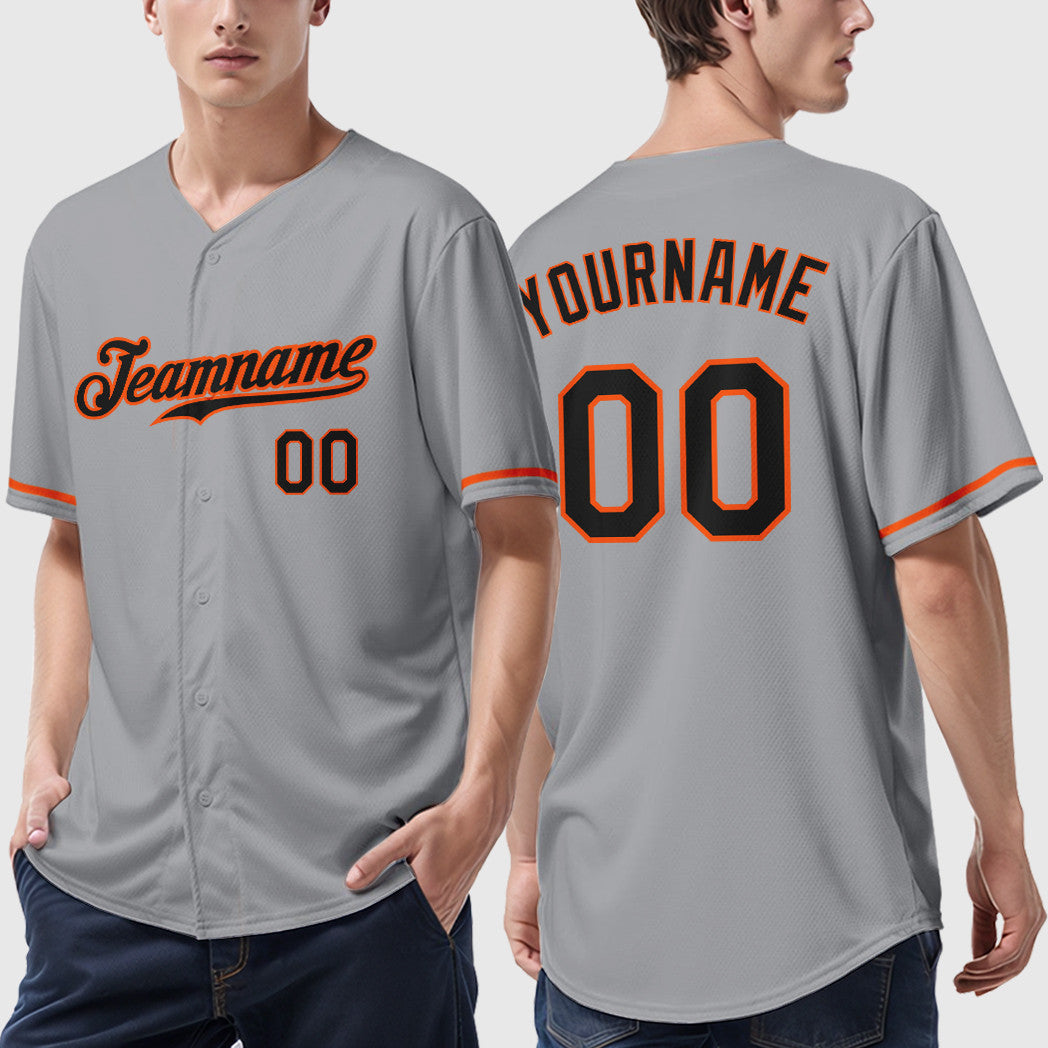 Custom Gray Black Black-Orange Baseball Jersey