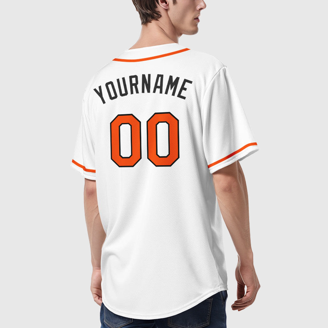 Custom White Black Orange Sleeve Baseball Jersey
