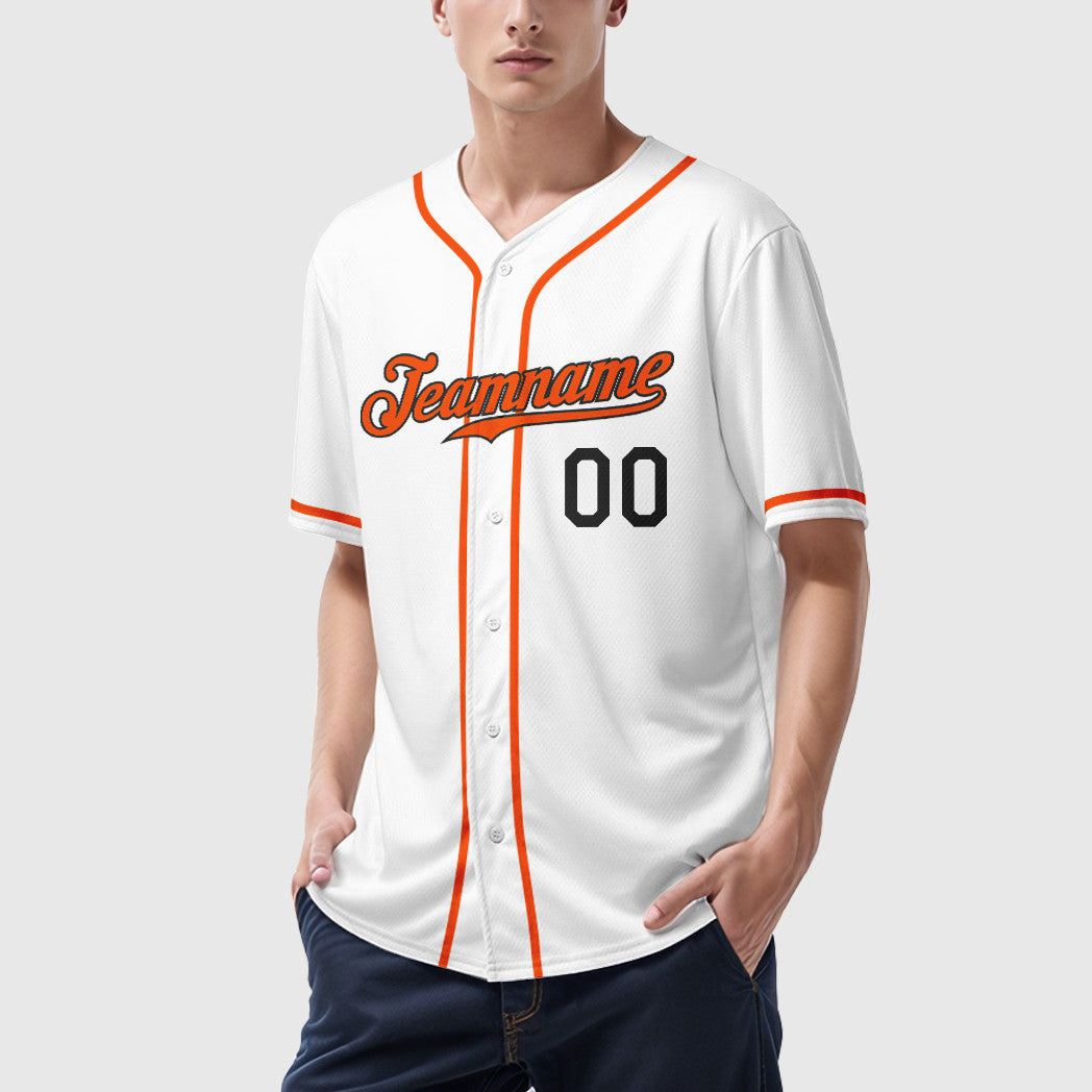 Custom White Black Orange Sleeve Baseball Jersey