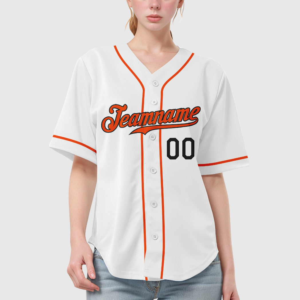 Custom White Black Orange Sleeve Baseball Jersey