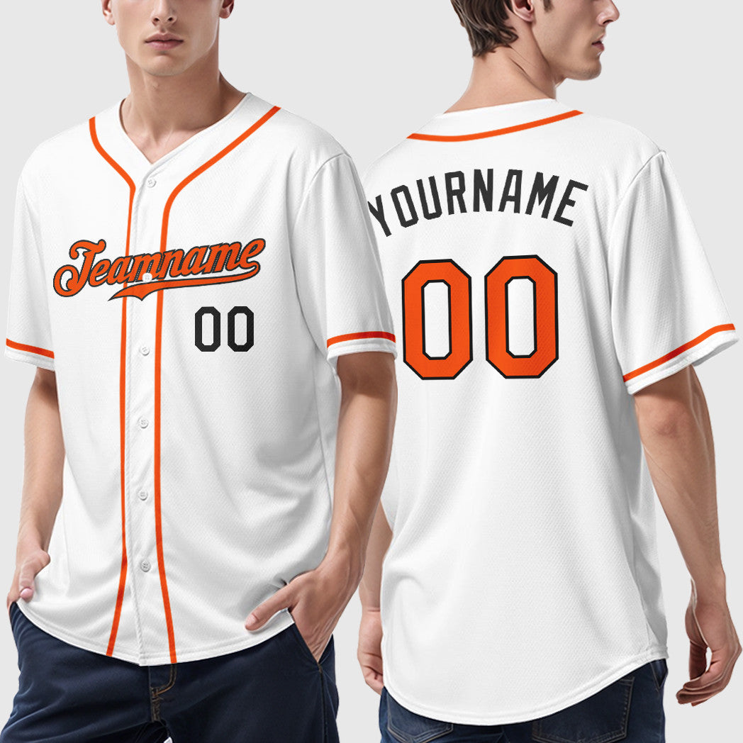 Custom White Black Orange Sleeve Baseball Jersey