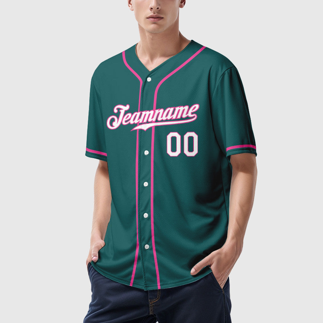 Custom Teal White Pink Sleeve Baseball Jersey