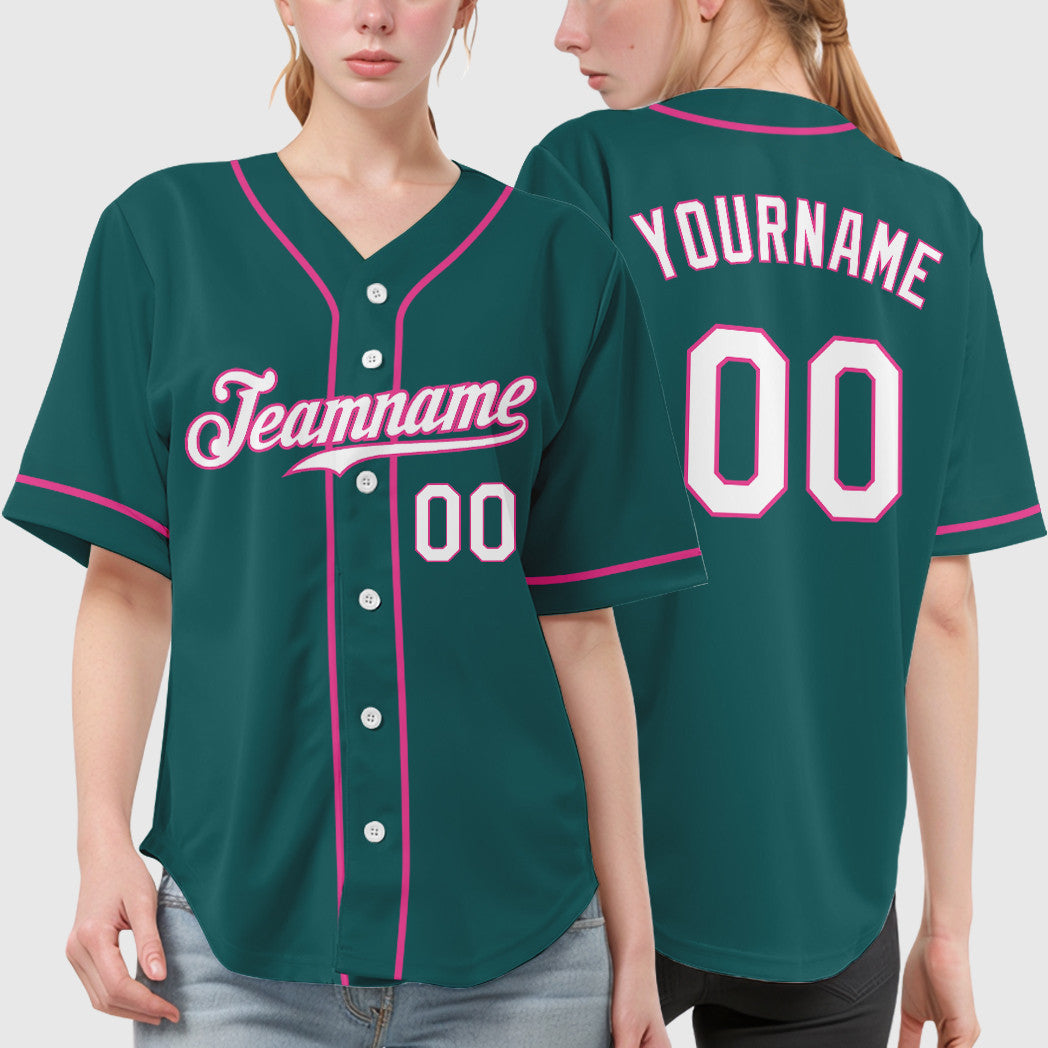 Custom Teal White Pink Sleeve Baseball Jersey