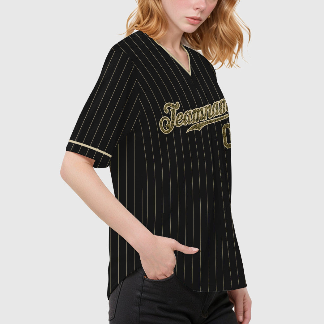 Custom Black Cream Camo-Cream Pinstripe Baseball Jersey
