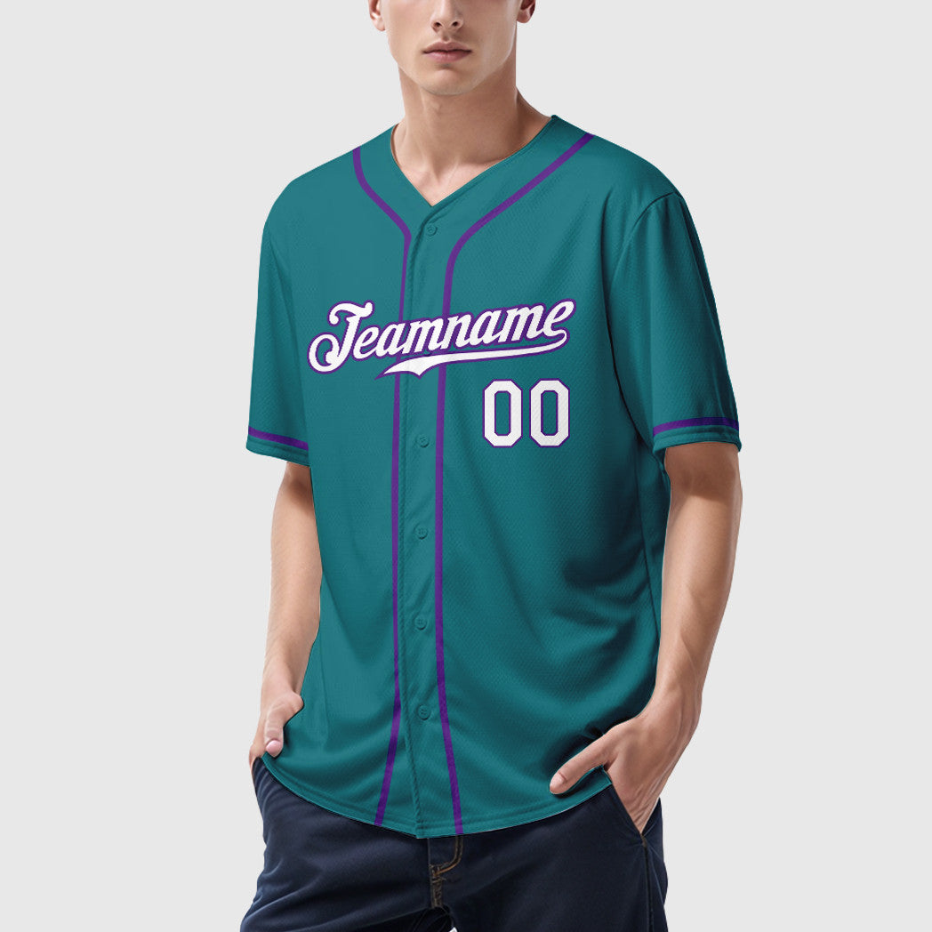 Custom Teal Purple White-Purple Sleeve Baseball Jersey