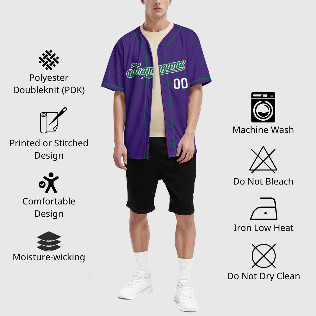 Custom Purple White Kelly Green-White Sleeve Baseball Jersey