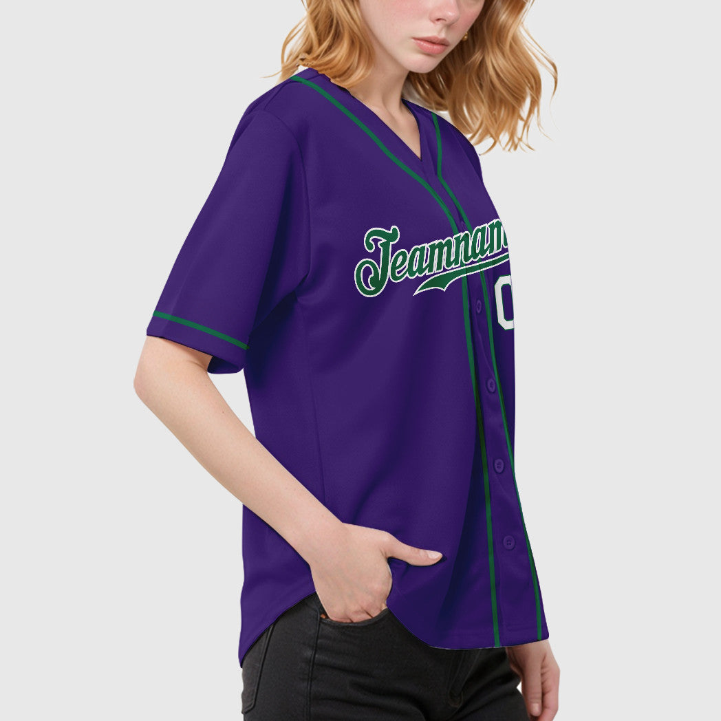 Custom Purple White Kelly Green-White Sleeve Baseball Jersey