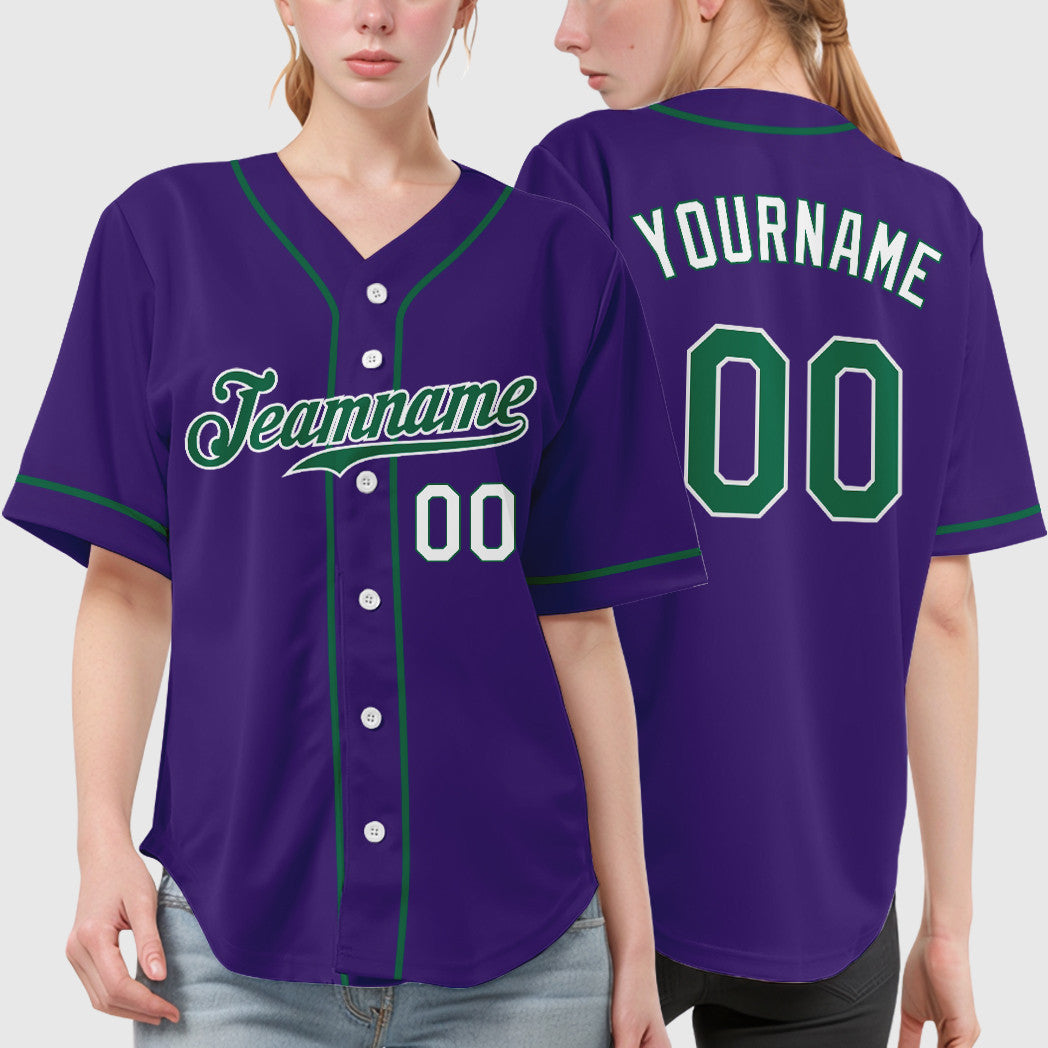 Custom Purple White Kelly Green-White Sleeve Baseball Jersey
