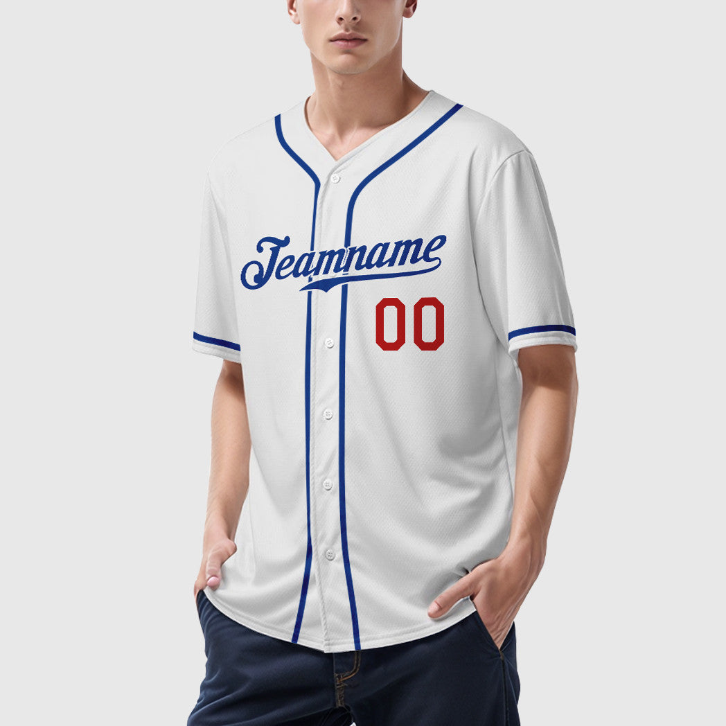 Custom White Royal Red Sleeve Baseball Jersey