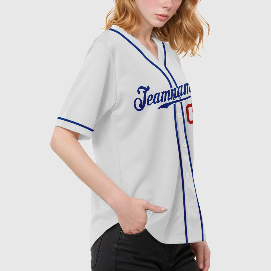 Custom White Royal Red Sleeve Baseball Jersey