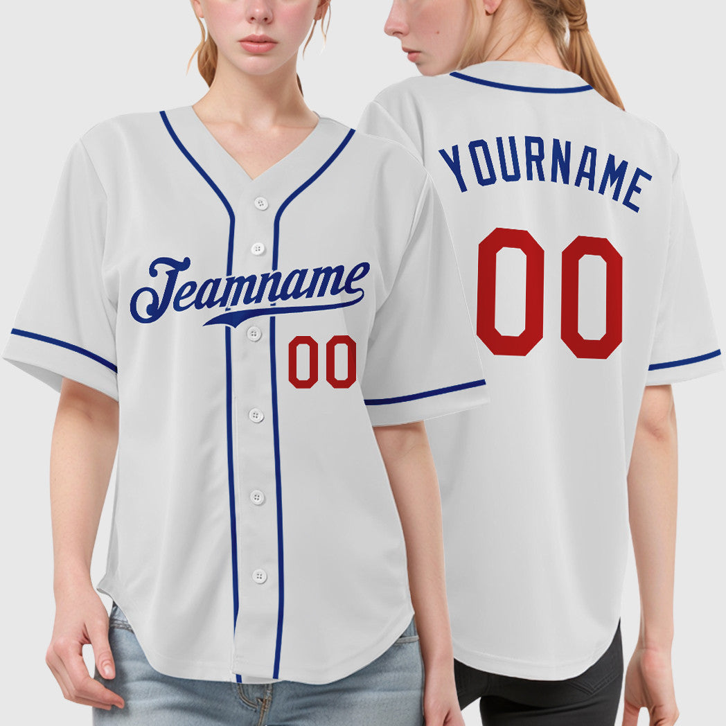 Custom White Royal Red Sleeve Baseball Jersey