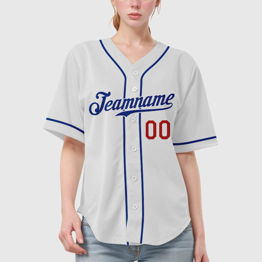 Custom White Royal Red Sleeve Baseball Jersey