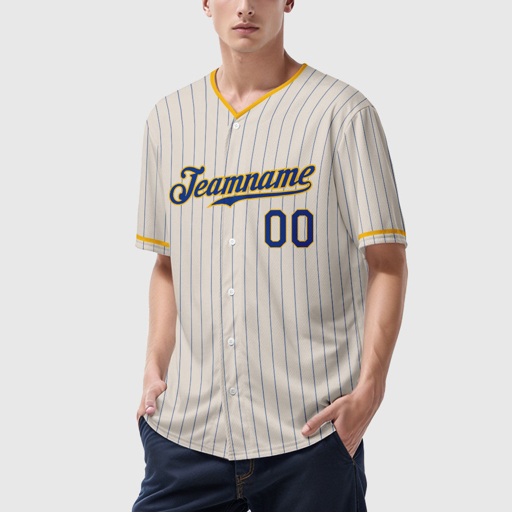Custom Cream Royal Gold Pinstripe Baseball Jersey