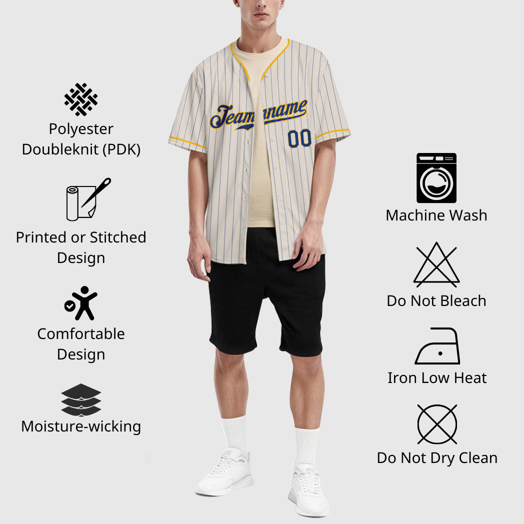 Custom Cream Royal Gold Pinstripe Baseball Jersey