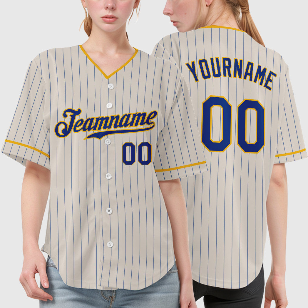Custom Cream Royal Gold Pinstripe Baseball Jersey