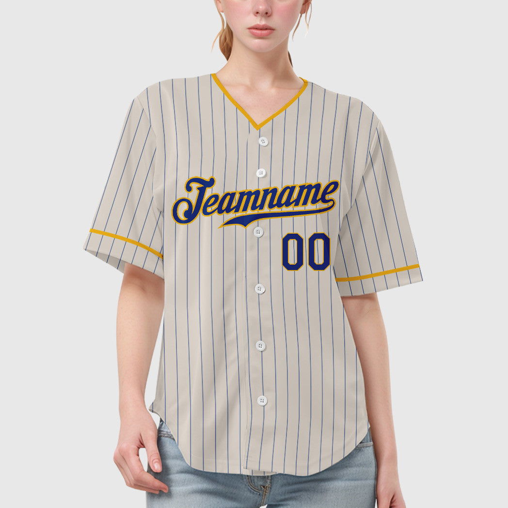 Custom Cream Royal Gold Pinstripe Baseball Jersey