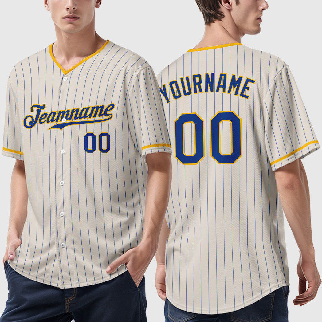 Custom Cream Royal Gold Pinstripe Baseball Jersey