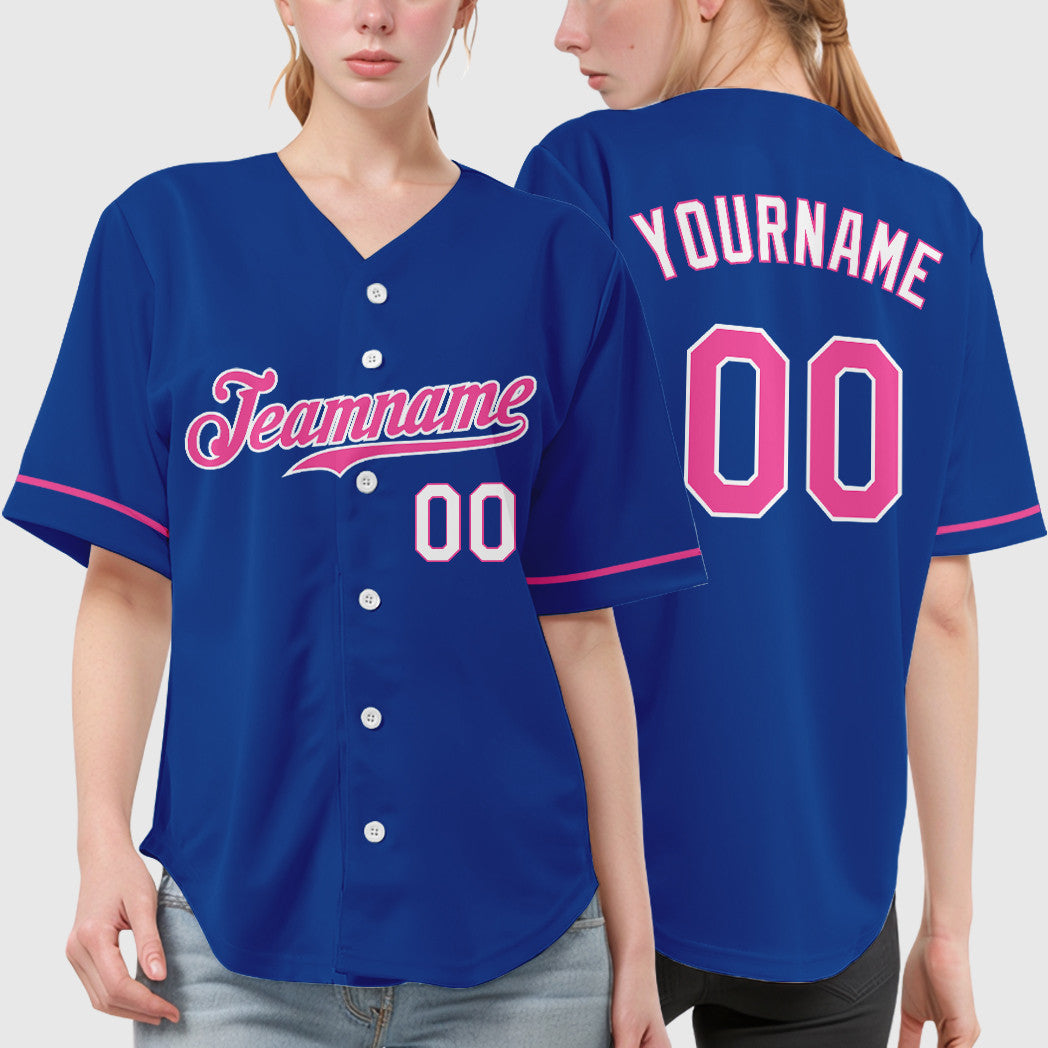 Custom Royal White Pink-White Baseball Jersey