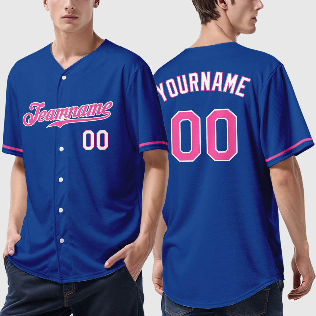 Custom Royal White Pink-White Baseball Jersey