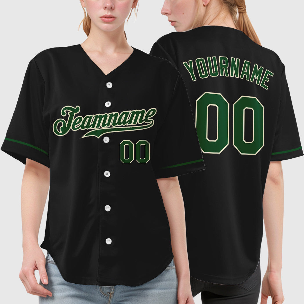 Custom Black Cream Green Baseball Jersey