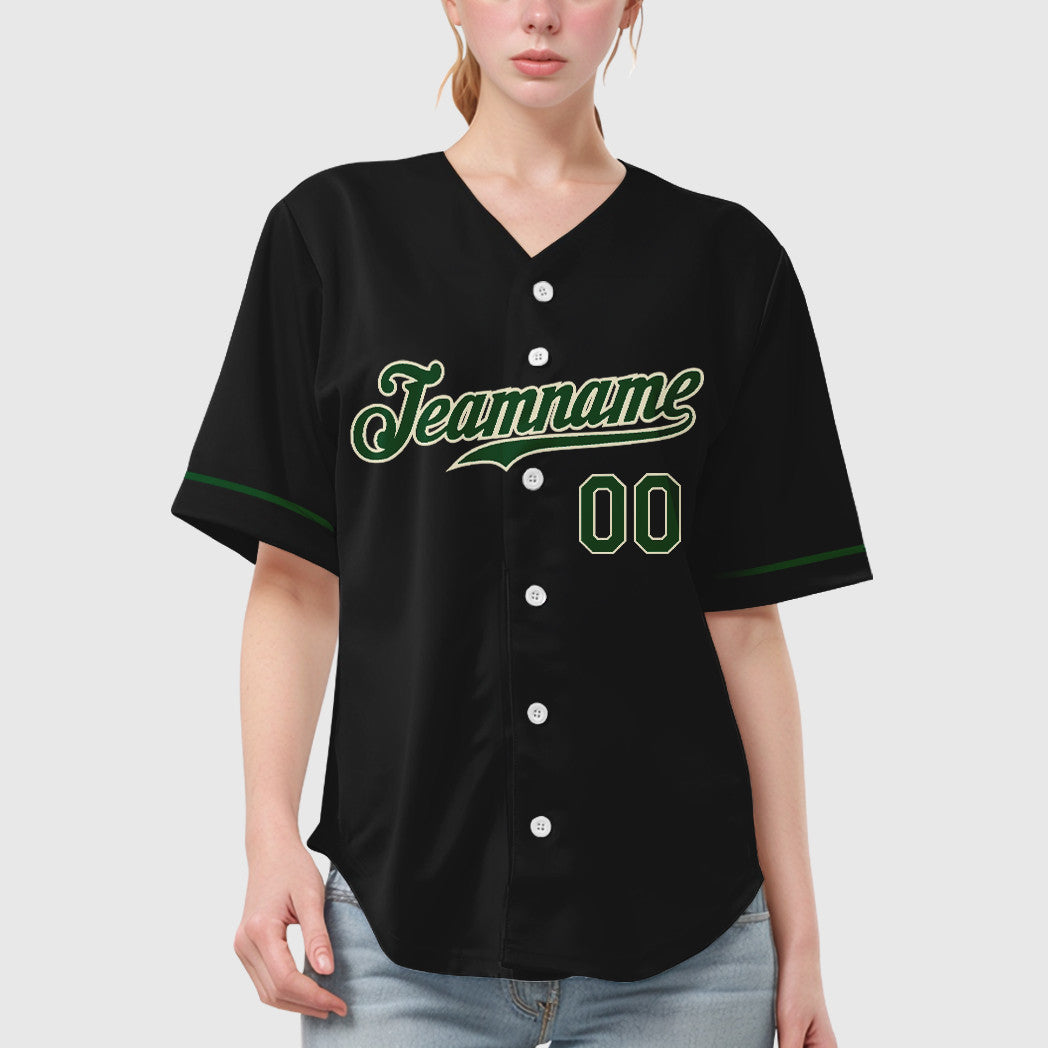 Custom Black Cream Green Baseball Jersey