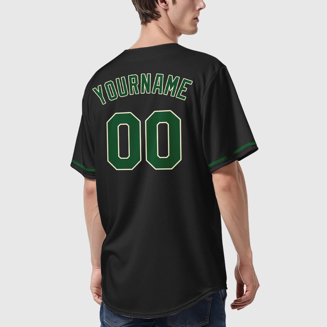Custom Black Cream Green Baseball Jersey