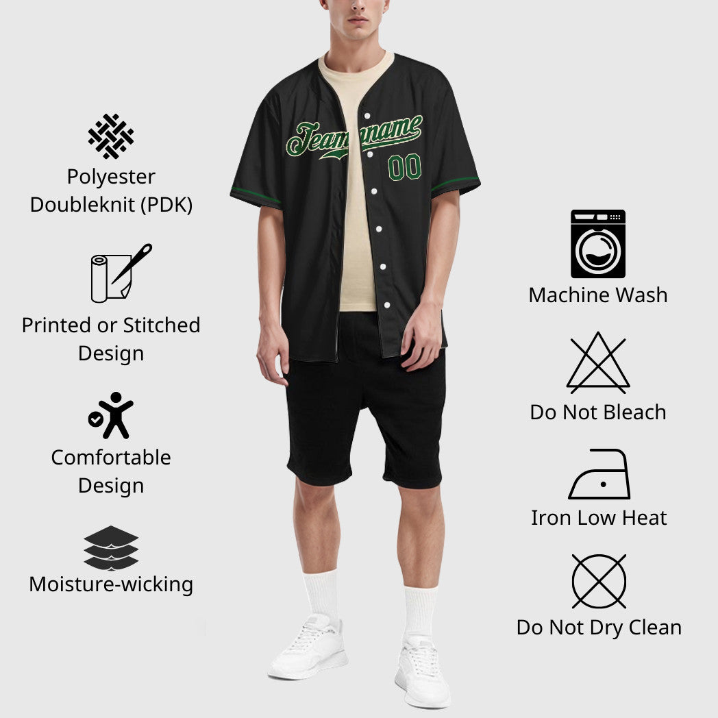 Custom Black Cream Green Baseball Jersey
